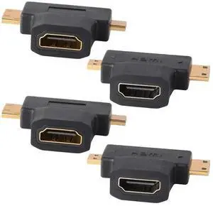 WRIARICH 4 Pack 2-in-1 HDMI Converter Adapters, Mini HDMI & Micro HDMI Male to Standard HDMI Female Gold-Plated Universal T-Type Connectors WRIARICH 4 Pack 2-in-1 HDMI Converter Adapters, Mini HDMI & Micro HDMI Male to Standard HDMI Female Gold-Plated Universal T-Type Connectors
