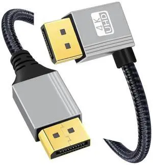 WRIARICH 200cm Left 90 Degree Angled DP to DP Cable, Silver Braided Sleeve Ultra HD 4K@60Hz DisplayPort Male to Male Cord for Desktop Laptop GPU Gaming Monitor WRIARICH 200cm Left 90 Degree Angled DP to DP Cable, Silver Braided Sleeve Ultra HD 4K@60Hz DisplayPort Male to Male Cord for Desktop Laptop GPU Gaming Monitor