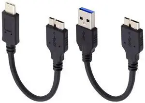 WRIARICH 2 Pack 15cm USB 3.0 & USB C to Micro B Cable, Data Cord for Portable Hard Drive WRIARICH 2 Pack 15cm USB 3.0 & USB C to Micro B Cable, Data Cord for Portable Hard Drive