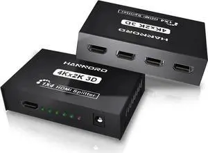 WRIARICH 1 In 4 Out HDMI 1.4b Powered Splitter with AC Adapter, Mirror Screen Duplicator Supports 4K@30Hz 1080P 3D for Monitors TVs Projectors WRIARICH 1 In 4 Out HDMI 1.4b Powered Splitter with AC Adapter, Mirror Screen Duplicator Supports 4K@30Hz 1080P 3D for Monitors TVs Projectors