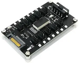 WRIARICH 10 Ports PWM Fan Hub with LED Temperature Display, 3/4Pin PC Fan Splitter Adapter, 12V SATA 4Pin Powered Motherboard Fan Speed Controller WRIARICH 10 Ports PWM Fan Hub with LED Temperature Display, 3/4Pin PC Fan Splitter Adapter, 12V SATA 4Pin Powered Motherboard Fan Speed Controller
