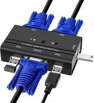 WRIARICH 2-Port VGA USB KVM Switch with Cables, Share 1 Monitor & 3 USB Devices for 2 PCs, Support Keyboard Mouse Printer Scanner WRIARICH 2-Port VGA USB KVM Switch with Cables, Share 1 Monitor & 3 USB Devices for 2 PCs, Support Keyboard Mouse Printer Scanner
