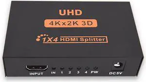 WRIARICH 1 in 4 Out HDMI Splitter, 4K 2160P 3D HD Audio Video Splitter for Multi-Display Setup WRIARICH 1 in 4 Out HDMI Splitter, 4K 2160P 3D HD Audio Video Splitter for Multi-Display Setup
