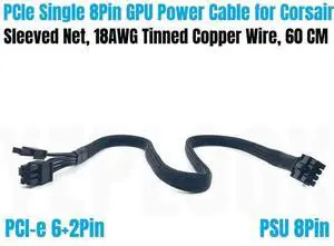 WRIARICH 60CM Braided PCIe 8Pin (6+2) GPU Modular Power Cable for Corsair RMx RM650x/RM750x/RM850x/RM1000x PSU WRIARICH 60CM Braided PCIe 8Pin (6+2) GPU Modular Power Cable for Corsair RMx RM650x/RM750x/RM850x/RM1000x PSU