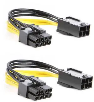 WRIARICH 2-Pack PCIe 6-Pin to 8-Pin Graphics Card Power Adapter Cable, 10cm (4 Inch) GPU Power Converter Cord WRIARICH 2-Pack PCIe 6-Pin to 8-Pin Graphics Card Power Adapter Cable, 10cm (4 Inch) GPU Power Converter Cord
