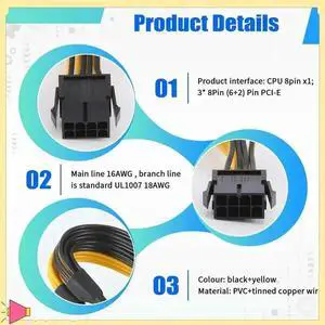 WRIARICH ATX CPU 8Pin to 3×8Pin (6+2) PCI-E GPU Power Splitter Cable WRIARICH ATX CPU 8Pin to 3×8Pin (6+2) PCI-E GPU Power Splitter Cable