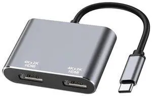 USB-C to Dual HDMI 4K@60Hz Adapter, Type-C Dual Monitor Splitter Supporting Extended Display Mode, Multiport Display Converter Compatible with MacBook Air/Pro, Dell XPS, HP, Surface & Chromebook Lapto USB-C to Dual HDMI 4K@60Hz Adapter, Type-C Dual Monitor Splitter Supporting Extended Display Mode, Multiport Display Converter Compatible with MacBook Air/Pro, Dell XPS, HP, Surface & Chromebook Lapto