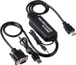 WRIARICH 4ft VGA to HDMI Male to Male Adapter Cable with Audio, Convert VGA Source to HDMI Display for Old PC Laptop HDTV Monitor WRIARICH 4ft VGA to HDMI Male to Male Adapter Cable with Audio, Convert VGA Source to HDMI Display for Old PC Laptop HDTV Monitor