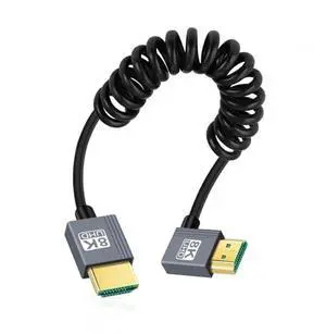 WRIARICH Right 90 Degree Stretch Coiled HDMI 2.1 Male to Male Cable, 8K@60Hz for HDTV, PC, Laptops & Monitors WRIARICH Right 90 Degree Stretch Coiled HDMI 2.1 Male to Male Cable, 8K@60Hz for HDTV, PC, Laptops & Monitors