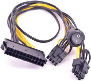 WRIARICH 30cm 24Pin ATX to Dual 6+2 Pin PCIe Power Cable with On/Off Switch WRIARICH 30cm 24Pin ATX to Dual 6+2 Pin PCIe Power Cable with On/Off Switch