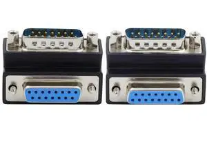 WRIARICH 2 Pack 90 Degree Angled DB15 D-SUB Male to Female Adapter, HD15 SVGA Serial Gender Changer Coupler for Monitors, POS, Industrial Testing Equipment WRIARICH 2 Pack 90 Degree Angled DB15 D-SUB Male to Female Adapter, HD15 SVGA Serial Gender Changer Coupler for Monitors, POS, Industrial Testing Equipment