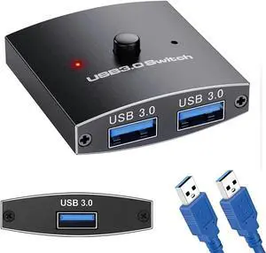 WRIARICH 2-Port Bi-Directional USB 3.0 Switch Selector, 2-In-1 / 1-In-2 Out Sharing Adapter with 2 USB 3.0 Cables for Keyboard Mouse Scanner Printer WRIARICH 2-Port Bi-Directional USB 3.0 Switch Selector, 2-In-1 / 1-In-2 Out Sharing Adapter with 2 USB 3.0 Cables for Keyboard Mouse Scanner Printer