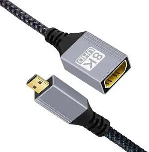 WRIARICH 17CM Micro HDMI Type-D Male to HDMI Female Extension Cable, HDMI 2.1 Cord Supports 8K UHD for DV Camera Laptop Portable Monitor WRIARICH 17CM Micro HDMI Type-D Male to HDMI Female Extension Cable, HDMI 2.1 Cord Supports 8K UHD for DV Camera Laptop Portable Monitor