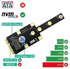 WRIARICH M.2 NGFF NVMe Key M to Mini PCI-E Adapter Card, NVMe SSD to Mini PCIe Converter Expansion Module WRIARICH M.2 NGFF NVMe Key M to Mini PCI-E Adapter Card, NVMe SSD to Mini PCIe Converter Expansion Module
