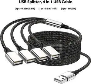WRIARICH 0.8FT USB Splitter Cable, 1 Male to 4 Female USB Hub Adapter for Laptop, Mac, Car, Xbox, Flash Drive & HDD WRIARICH 0.8FT USB Splitter Cable, 1 Male to 4 Female USB Hub Adapter for Laptop, Mac, Car, Xbox, Flash Drive & HDD