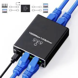 WRIARICH 1 to 3 Gigabit Ethernet Splitter, Upgraded 1000Mbps RJ45 Network Extender with USB Power Cord, Supports 3 Devices Online at Once, Compatible with Cat5/Cat6/Cat7/Cat8 Cables WRIARICH 1 to 3 Gigabit Ethernet Splitter, Upgraded 1000Mbps RJ45 Network Extender with USB Power Cord, Supports 3 Devices Online at Once, Compatible with Cat5/Cat6/Cat7/Cat8 Cables