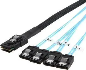 WRIARICH 1.64ft SFF-8087 Mini SAS to 4 SATA Forward Breakout Cable for Controller & Backplane WRIARICH 1.64ft SFF-8087 Mini SAS to 4 SATA Forward Breakout Cable for Controller & Backplane