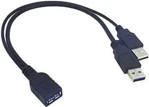 WRIARICH Black USB 3.0 Female to Dual Male Y-Cable, Extra Power & Data Extension Cord for 2.5" Portable Hard Drive WRIARICH Black USB 3.0 Female to Dual Male Y-Cable, Extra Power & Data Extension Cord for 2.5" Portable Hard Drive