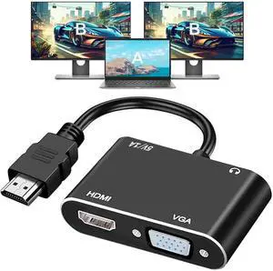 WRIARICH 2-in-1 HDMI to HDMI VGA Dual Monitor Adapter, 1080P@60Hz HDMI Splitter Converter for Windows Mac Linux Laptops PC, Plug & Play WRIARICH 2-in-1 HDMI to HDMI VGA Dual Monitor Adapter, 1080P@60Hz HDMI Splitter Converter for Windows Mac Linux Laptops PC, Plug & Play
