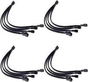 WRIARICH 4 Pack Black Braided Sleeved 1-to-4 4-Pin PWM Fan Y Splitter Cable, 10.5 Inches PC Case Fan Power Extension Cord WRIARICH 4 Pack Black Braided Sleeved 1-to-4 4-Pin PWM Fan Y Splitter Cable, 10.5 Inches PC Case Fan Power Extension Cord