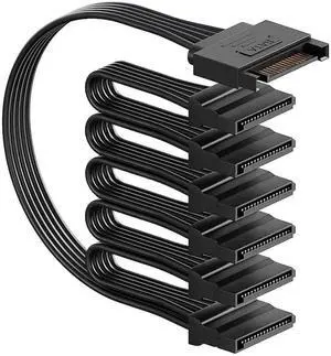 WRIARICH 6-Way SATA 15 Pin Power Splitter Cable, SATA Power Extension Cord for HDD SSD Optical Drive, Black WRIARICH 6-Way SATA 15 Pin Power Splitter Cable, SATA Power Extension Cord for HDD SSD Optical Drive, Black