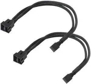 WRIARICH 2 Pack 1-to-2 Sleeved 4-Pin PWM Fan Splitter Cable, Black Extension Cord Compatible with 3Pin/4Pin ATX PC Case Cooling Fans WRIARICH 2 Pack 1-to-2 Sleeved 4-Pin PWM Fan Splitter Cable, Black Extension Cord Compatible with 3Pin/4Pin ATX PC Case Cooling Fans