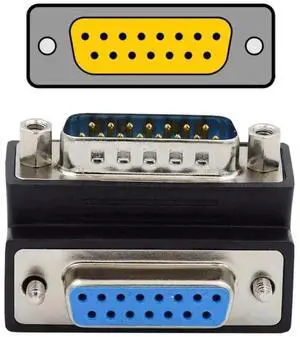 WRIARICH 90 Degree Up Angled DB15 Male to Female D-SUB Adapter, 15Pin RS232 Serial Right Angle Extension Coupler WRIARICH 90 Degree Up Angled DB15 Male to Female D-SUB Adapter, 15Pin RS232 Serial Right Angle Extension Coupler
