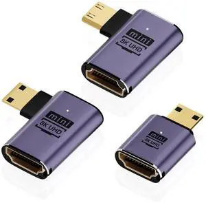 WRIARICH 3 Pack 90° Left & Right Angled Mini HDMI Male to HDMI Female Adapter, Supports 8K WRIARICH 3 Pack 90° Left & Right Angled Mini HDMI Male to HDMI Female Adapter, Supports 8K