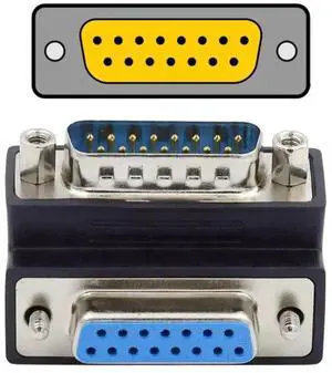 WRIARICH 90 Degree Down Angled DB15 Male to Female D-SUB Coupler, 15Pin RS232 Serial Right Angle Extension Adapter WRIARICH 90 Degree Down Angled DB15 Male to Female D-SUB Coupler, 15Pin RS232 Serial Right Angle Extension Adapter