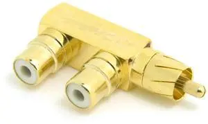 WRIARICH 90 Degree Gold Plated RCA Y Splitter Adapter, 1 RCA Male to 2 RCA Female Angled AV Audio Connector WRIARICH 90 Degree Gold Plated RCA Y Splitter Adapter, 1 RCA Male to 2 RCA Female Angled AV Audio Connector