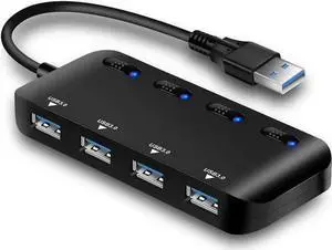WRIARICH 4 Port USB 3.0 Hub with Independent LED Power Switches, Ultra Slim USB Splitter Extension Compatible with PC, MacBook, Mac Pro/Mini, iMac, Surface Pro, USB Flash Drives WRIARICH 4 Port USB 3.0 Hub with Independent LED Power Switches, Ultra Slim USB Splitter Extension Compatible with PC, MacBook, Mac Pro/Mini, iMac, Surface Pro, USB Flash Drives
