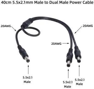 WRIARICH 5.5x2.1mm DC 1 Male to 2 Male Power Splitter Cable for CCTV & LED Strip Light WRIARICH 5.5x2.1mm DC 1 Male to 2 Male Power Splitter Cable for CCTV & LED Strip Light