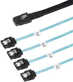 WRIARICH 1M/3.3FT SFF-8087 Mini SAS 36Pin to 4 SATA 7Pin Fan-Out Cable, SFF8087 Host to Quad SATA Hard Drive Cord WRIARICH 1M/3.3FT SFF-8087 Mini SAS 36Pin to 4 SATA 7Pin Fan-Out Cable, SFF8087 Host to Quad SATA Hard Drive Cord