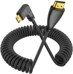 WRIARICH Right Angle 90° Coiled Mini HDMI to HDMI Cable, Stretchable Mini HDMI Male to Standard HDMI Male Cord for DSLRs, Camcorders, Cameras, Portable Screens & Field Monitors WRIARICH Right Angle 90° Coiled Mini HDMI to HDMI Cable, Stretchable Mini HDMI Male to Standard HDMI Male Cord for DSLRs, Camcorders, Cameras, Portable Screens & Field Monitors