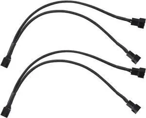 WRIARICH 2 Pack 10 Inch Sleeved 1-to-2 PWM Fan Splitter Cable, Black Braided 2-Way PC Fan Extension Cord Compatible with 3-Pin & 4-Pin CPU Chassis Fans WRIARICH 2 Pack 10 Inch Sleeved 1-to-2 PWM Fan Splitter Cable, Black Braided 2-Way PC Fan Extension Cord Compatible with 3-Pin & 4-Pin CPU Chassis Fans