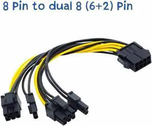 WRIARICH 20CM 18AWG CPU 8Pin to Dual PCIe 8Pin (6+2) Y-Splitter Power Cable for GPU & Mining Rig WRIARICH 20CM 18AWG CPU 8Pin to Dual PCIe 8Pin (6+2) Y-Splitter Power Cable for GPU & Mining Rig