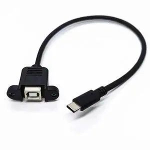 WRIARICH 0.3m USB 2.0 Type-B Female to USB 3.1 Type-C Male Cable, Panel Mount Cord with Screw Holes for Printer & PC Case WRIARICH 0.3m USB 2.0 Type-B Female to USB 3.1 Type-C Male Cable, Panel Mount Cord with Screw Holes for Printer & PC Case