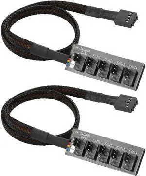 WRIARICH 2 Pack 1 to 5 Way 4Pin PWM Fan Splitter Cable, Extension Cord for 3Pin/4Pin PC CPU & Case Cooling Fans WRIARICH 2 Pack 1 to 5 Way 4Pin PWM Fan Splitter Cable, Extension Cord for 3Pin/4Pin PC CPU & Case Cooling Fans