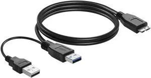 WRIARICH 3FT Y-Shape USB3.0 Type-A Dual Male to Micro-B Cable | 5Gbps High Speed Data & Extra Supplemental Power Cord for 2.5" HDD/SSD WRIARICH 3FT Y-Shape USB3.0 Type-A Dual Male to Micro-B Cable | 5Gbps High Speed Data & Extra Supplemental Power Cord for 2.5" HDD/SSD