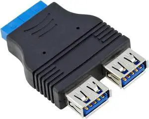 WRIARICH Dual Port USB 3.0 Internal Header Adapter, 20Pin/19Pin Motherboard Header to 2 USB-A Female Ports Extension Cable WRIARICH Dual Port USB 3.0 Internal Header Adapter, 20Pin/19Pin Motherboard Header to 2 USB-A Female Ports Extension Cable