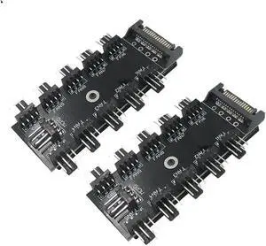 WRIARICH 2 Pack 10-Port 4-Pin PWM Fan Hub, SATA Powered Fan Splitter Adapter, Supports 3Pin/4Pin PC Case & CPU Fans with PWM Speed Regulation WRIARICH 2 Pack 10-Port 4-Pin PWM Fan Hub, SATA Powered Fan Splitter Adapter, Supports 3Pin/4Pin PC Case & CPU Fans with PWM Speed Regulation