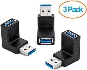 WRIARICH 3 Pack 90 Degree Right Angle USB 3.0 Male to Female Coupler, Right Angled USB Adapter Connector WRIARICH 3 Pack 90 Degree Right Angle USB 3.0 Male to Female Coupler, Right Angled USB Adapter Connector