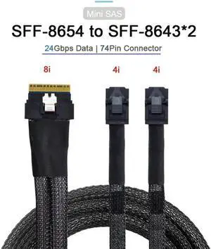 WRIARICH PCIe 4.0 SFF-8654 74Pin 8i Slimline SAS Breakout Cable 50cm, Ultraport Slim SAS 8i to Dual SFF-8643 4i Mini SAS HD Splitter Cable for Server Storage Backplane WRIARICH PCIe 4.0 SFF-8654 74Pin 8i Slimline SAS Breakout Cable 50cm, Ultraport Slim SAS 8i to Dual SFF-8643 4i Mini SAS HD Splitter Cable for Server Storage Backplane