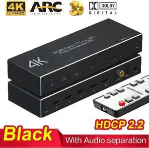 WRIARICH 4 in 1 Out HDMI 2.0b Audio Extractor Switch with IR Remote, 18Gbps 4K@60Hz HDMI Selector Box with Optical SPDIF, Coaxial & 3.5mm AUX Output, Supports HDR10, ARC, HDCP 2.2 WRIARICH 4 in 1 Out HDMI 2.0b Audio Extractor Switch with IR Remote, 18Gbps 4K@60Hz HDMI Selector Box with Optical SPDIF, Coaxial & 3.5mm AUX Output, Supports HDR10, ARC, HDCP 2.2