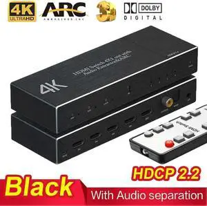 WRIARICH 4 in 1 Out 4K@60Hz HDMI Switch with Audio Extractor & IR Remote, 18Gbps HDMI 2.0b Audio Separator Box with Optical SPDIF, Coaxial & 3.5mm AUX Output, Supports HDR10, ARC, HDCP2.2 WRIARICH 4 in 1 Out 4K@60Hz HDMI Switch with Audio Extractor & IR Remote, 18Gbps HDMI 2.0b Audio Separator Box with Optical SPDIF, Coaxial & 3.5mm AUX Output, Supports HDR10, ARC, HDCP2.2