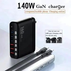 WRIARICH 140W GaN USB-C Charger Block, QC3.0 Fast Charging Desktop Type-C Power Adapter Compatible with iPhone, Xiaomi, Samsung Smartphones, Black WRIARICH 140W GaN USB-C Charger Block, QC3.0 Fast Charging Desktop Type-C Power Adapter Compatible with iPhone, Xiaomi, Samsung Smartphones, Black