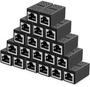 WRIARICH 20 Pack Black RJ45 Female to Female Inline Ethernet Coupler, LAN Cable Extender Adapter, Supports Cat5e/Cat6/Cat7 for Gigabit & 10Gbps Network Transmission WRIARICH 20 Pack Black RJ45 Female to Female Inline Ethernet Coupler, LAN Cable Extender Adapter, Supports Cat5e/Cat6/Cat7 for Gigabit & 10Gbps Network Transmission