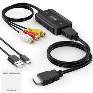 WRIARICH AV to HDMI Converter 1080P RCA Composite to HDMI Adapter for TV/Monitor/Projector, Supports PS2/PS3/DVD/VHS/Game Console/Set-Top Box, with USB Power Cable + 1m HDMI Cable WRIARICH AV to HDMI Converter 1080P RCA Composite to HDMI Adapter for TV/Monitor/Projector, Supports PS2/PS3/DVD/VHS/Game Console/Set-Top Box, with USB Power Cable + 1m HDMI Cable