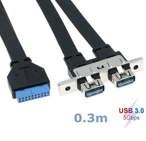 WRIARICH 0.3m 5Gbps USB 3.0 20pin Female to Double USB 3.0 2 Port to 19pin Female Flat Wire With Panel Mounting Holes WRIARICH 0.3m 5Gbps USB 3.0 20pin Female to Double USB 3.0 2 Port to 19pin Female Flat Wire With Panel Mounting Holes