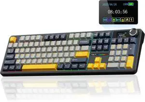 AULA F108 PRO - Wireless Mechanical Keyboard with Screen&Knob,Hot Swappable Gaming Keyboard with 8000mAh Battery,Pre-lubed Switches,RGB Backlit,PBT Keycaps Creamy Sounding Computer Keyboards,104 Keys AULA F108 PRO - Wireless Mechanical Keyboard with Screen&Knob,Hot Swappable Gaming Keyboard with 8000mAh Battery,Pre-lubed Switches,RGB Backlit,PBT Keycaps Creamy Sounding Computer Keyboards,104 Keys